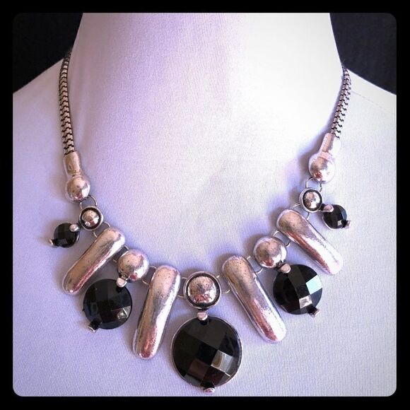 Fashion Necklace, Silver Tone, Black Beading, NWT - Picture 2 of 6